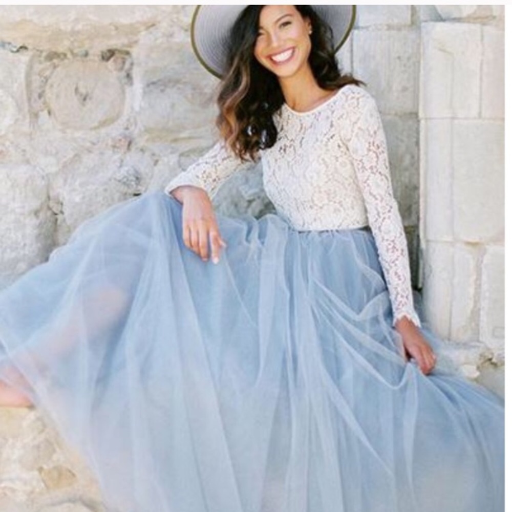 Space 46 tulle dusty blue maxi skirt